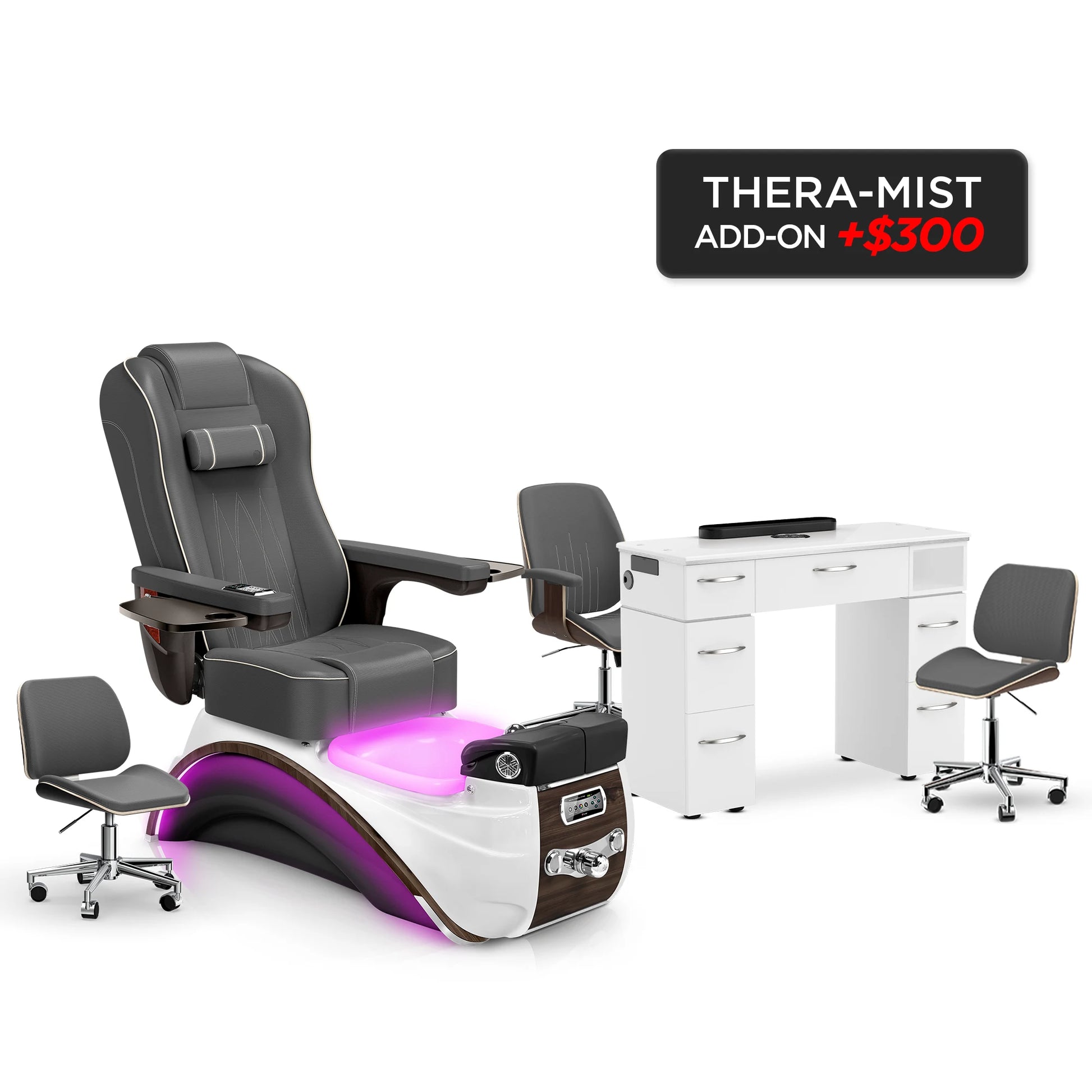 Graphite-Espresso-White Lexor Elite Pedicure Chair and Nail Table Set v2