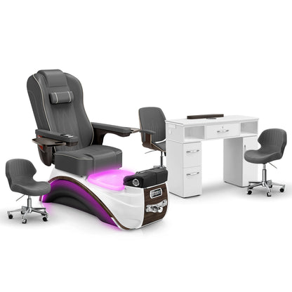 Graphite-Espresso-White Lexor Elite Pedicure Chair and Nail Table Set