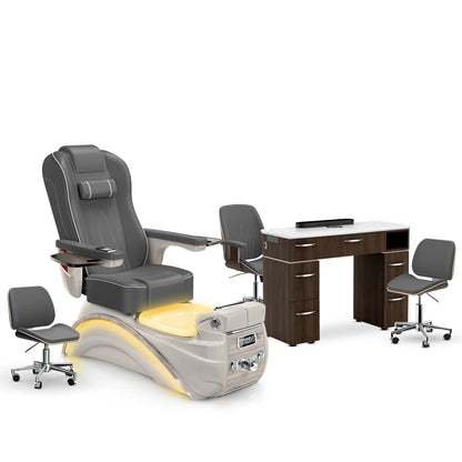 Graphite-Sandstone-Dark Walnut Lexor Elite Pedicure Chair and Nail Table Set