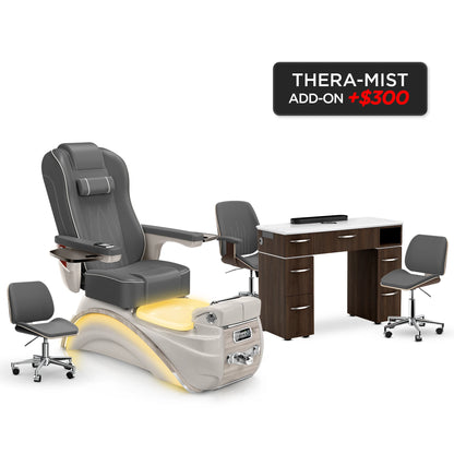 Graphite-Sandstone-Dark Walnut Lexor Elite Pedicure Chair and Nail Table Set v2