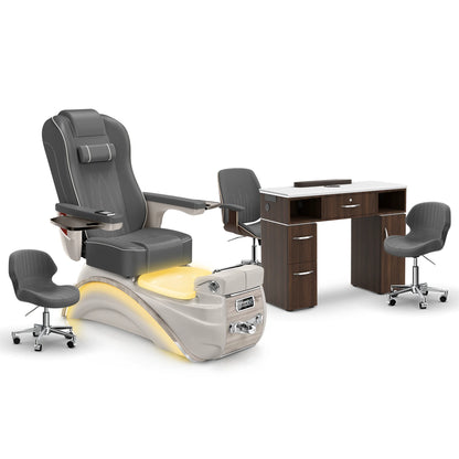Graphite-Sandstone-Dark Walnut Lexor Elite Pedicure Chair and Nail Table Set