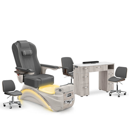 Graphite-Sandstone-Hazel Lexor Elite Pedicure Chair and Nail Table Set