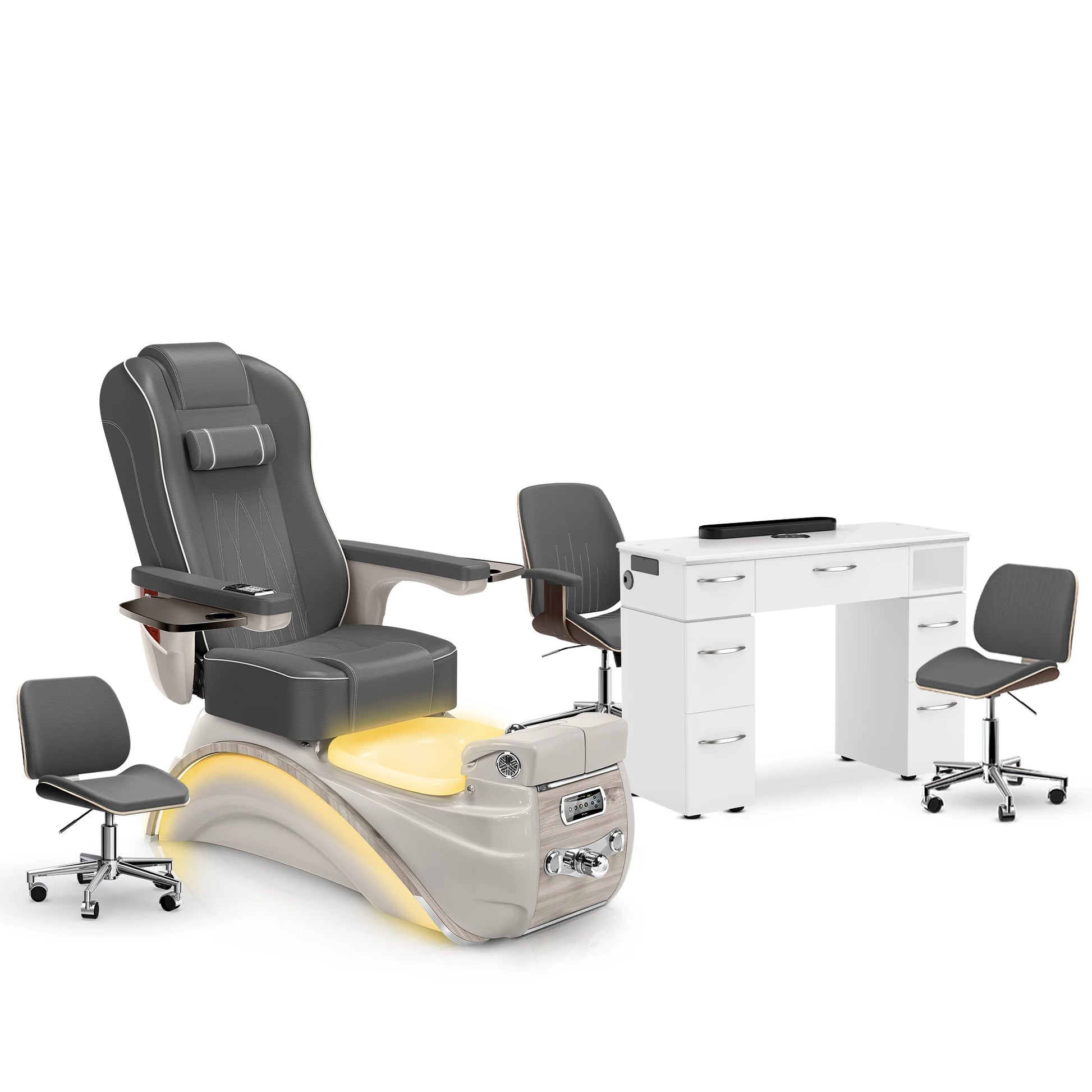 Graphite-Sandstone-White Lexor Elite Pedicure Chair and Nail Table Set
