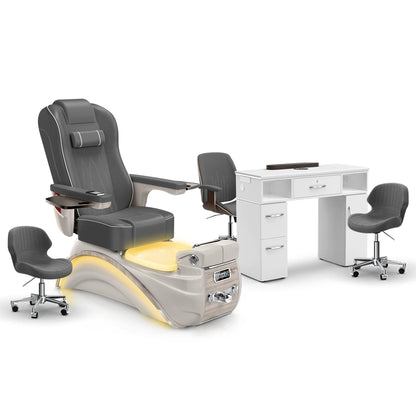 Graphite-Sandstone-White Lexor Elite Pedicure Chair and Nail Table Set