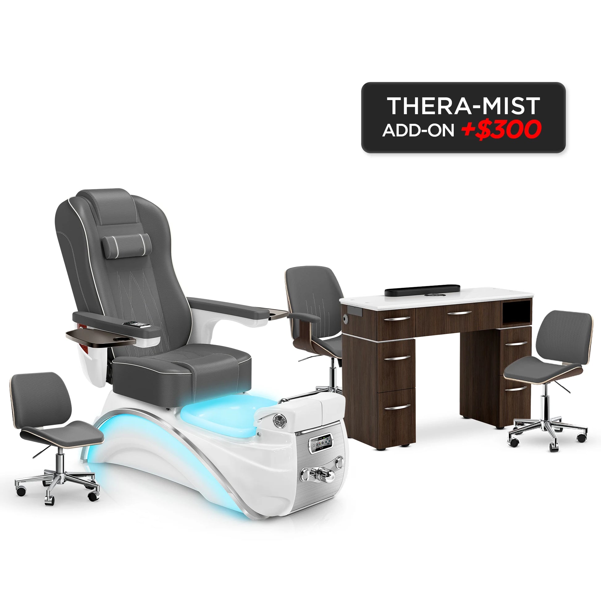 Graphite-White Pearl-Dark Walnut Lexor Elite Pedicure Chair and Nail Table Set v2