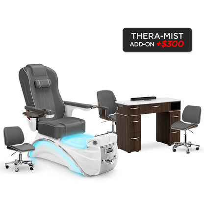 Graphite-White Pearl-Dark Walnut Lexor Elite Pedicure Chair and Nail Table Set v2