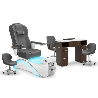 Graphite-White Pearl-Dark Walnut Lexor Elite Pedicure Chair and Nail Table Set
