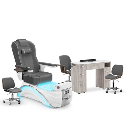 Graphite-White Pearl-Hazel Lexor Elite Pedicure Chair and Nail Table Set