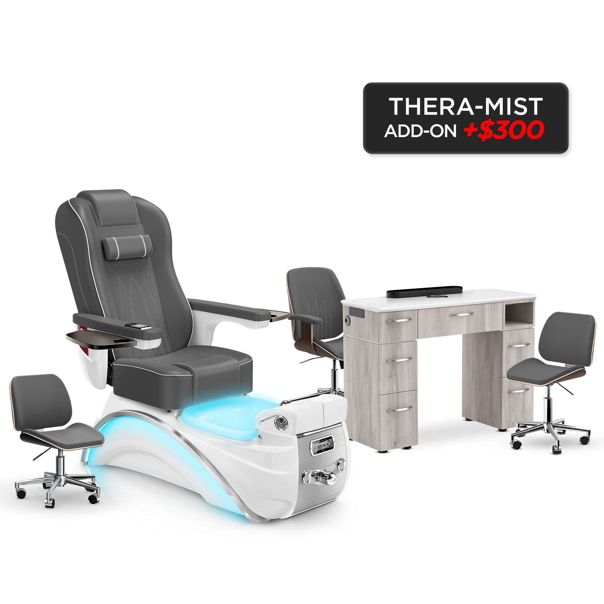 Graphite-White Pearl-Hazel Lexor Elite Pedicure Chair and Nail Table Set v2