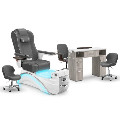Graphite-White Pearl-Hazel Lexor Elite Pedicure Chair and Nail Table Set
