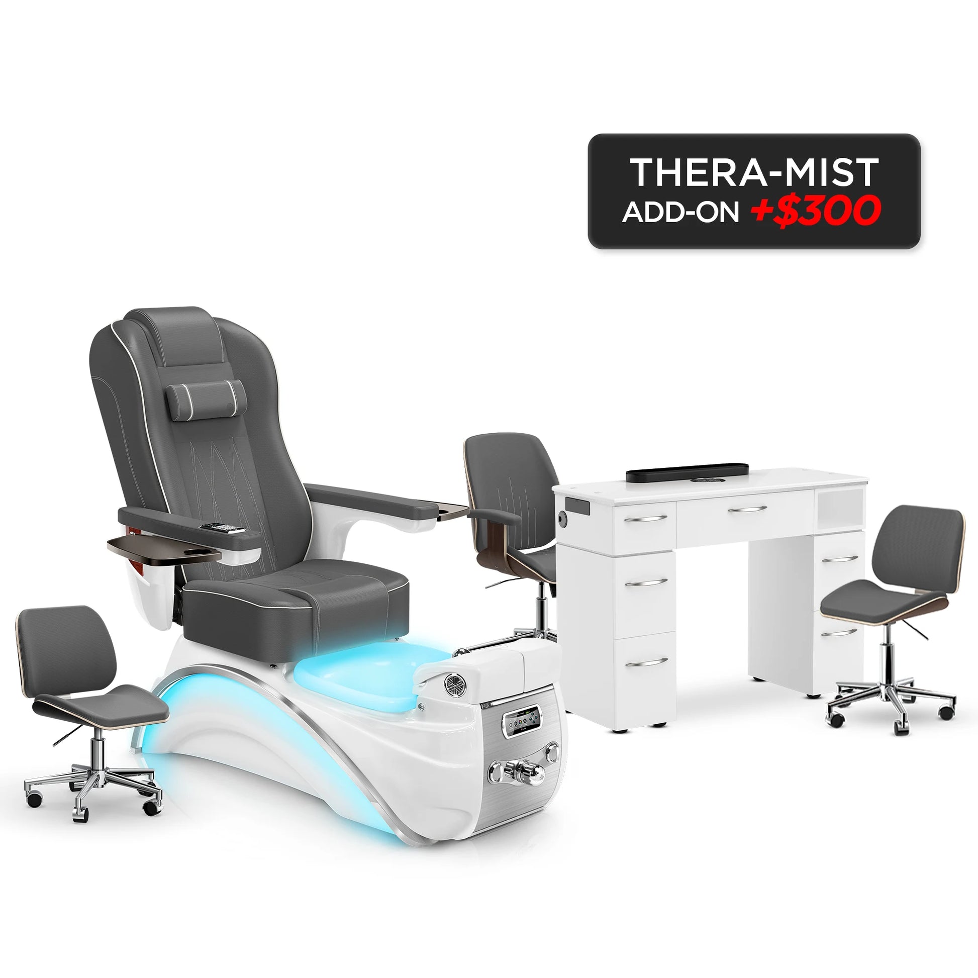 Graphite-White Pearl-White Lexor Elite Pedicure Chair and Nail Table Set v2