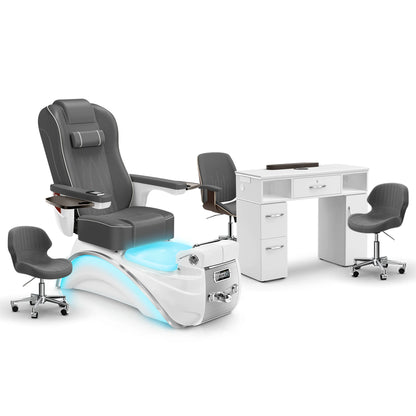 Graphite-White Pearl-White Lexor Elite Pedicure Chair and Nail Table Set