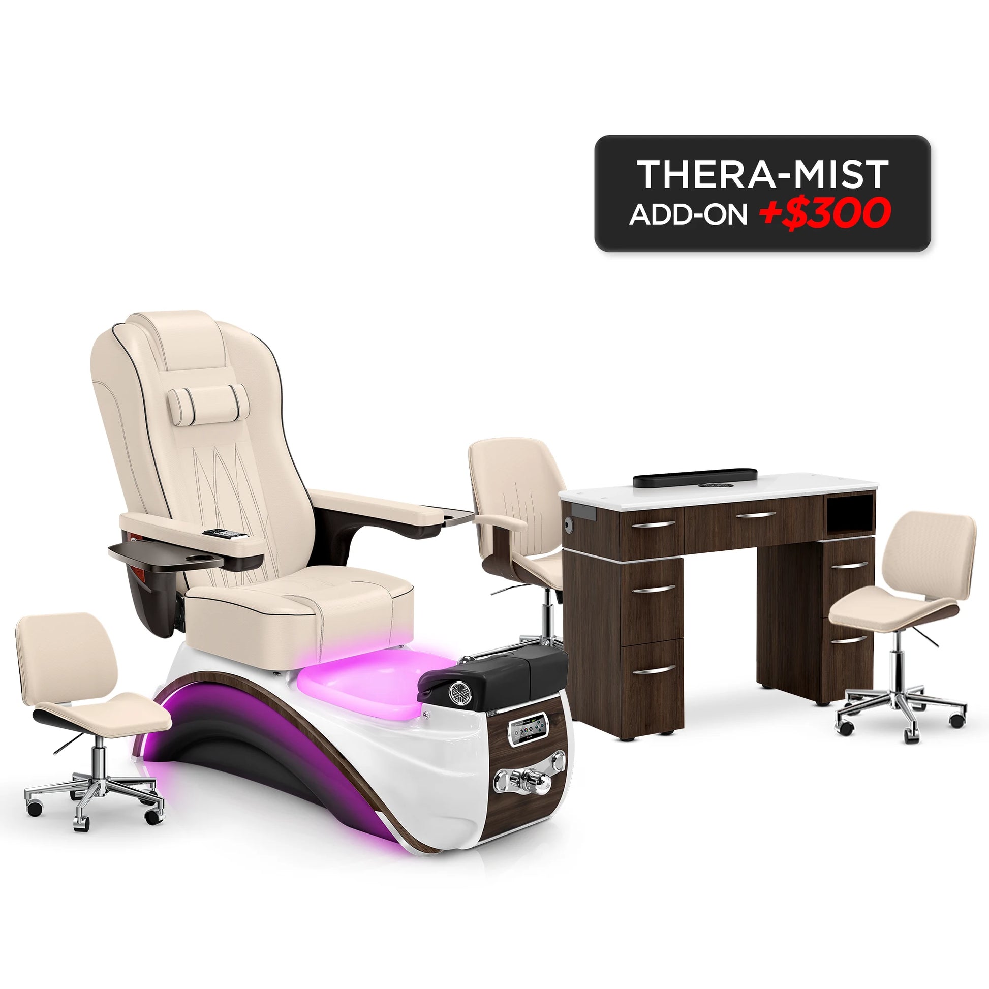 Ivory-Espresso-Dark Walnut Lexor Elite Pedicure Chair and Nail Table Set v2
