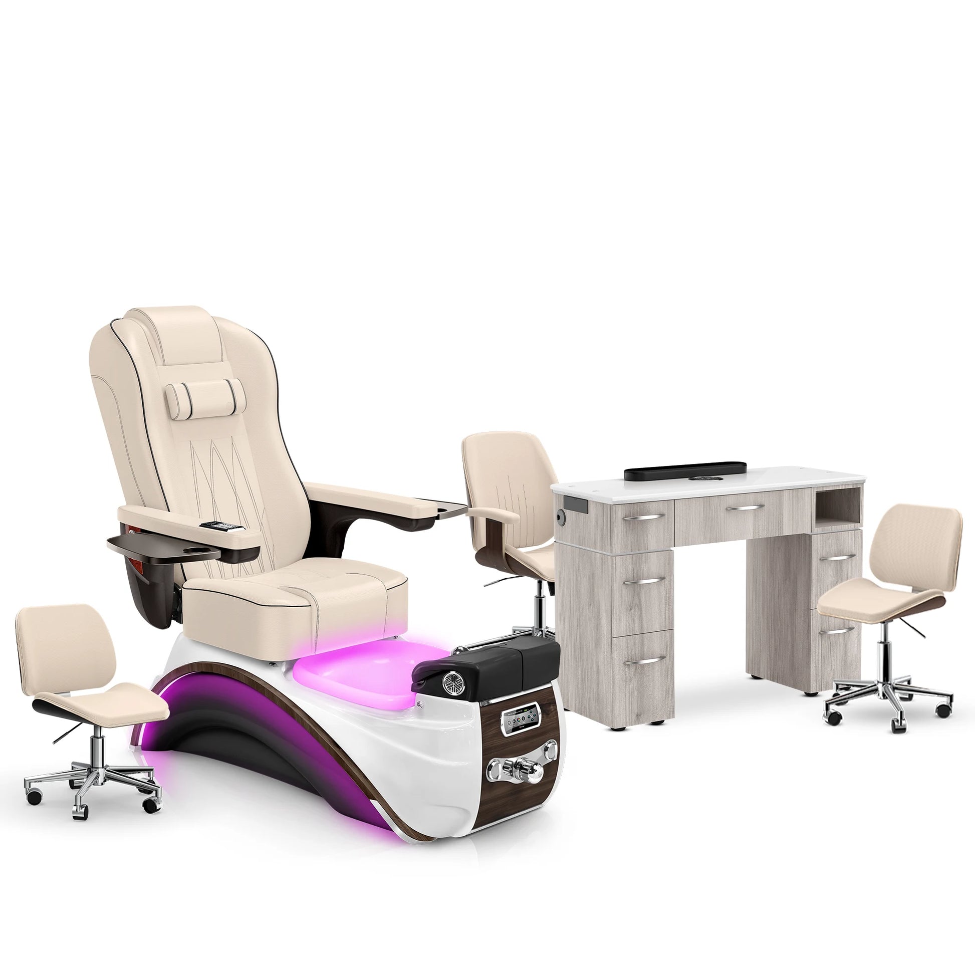 Ivory-Espresso-Hazel Lexor Elite Pedicure Chair and Nail Table Set