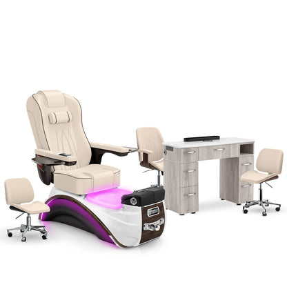 Ivory-Espresso-Hazel Lexor Elite Pedicure Chair and Nail Table Set