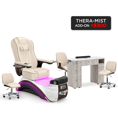 Ivory-Espresso-Hazel Lexor Elite Pedicure Chair and Nail Table Set v2