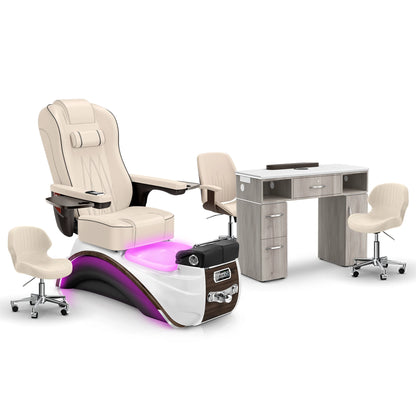 Ivory-Espresso-Hazel Lexor Elite Pedicure Chair and Nail Table Set