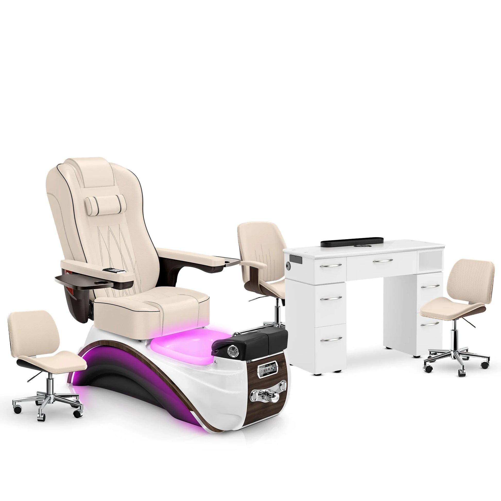 Ivory-Espresso-White Lexor Elite Pedicure Chair and Nail Table Set
