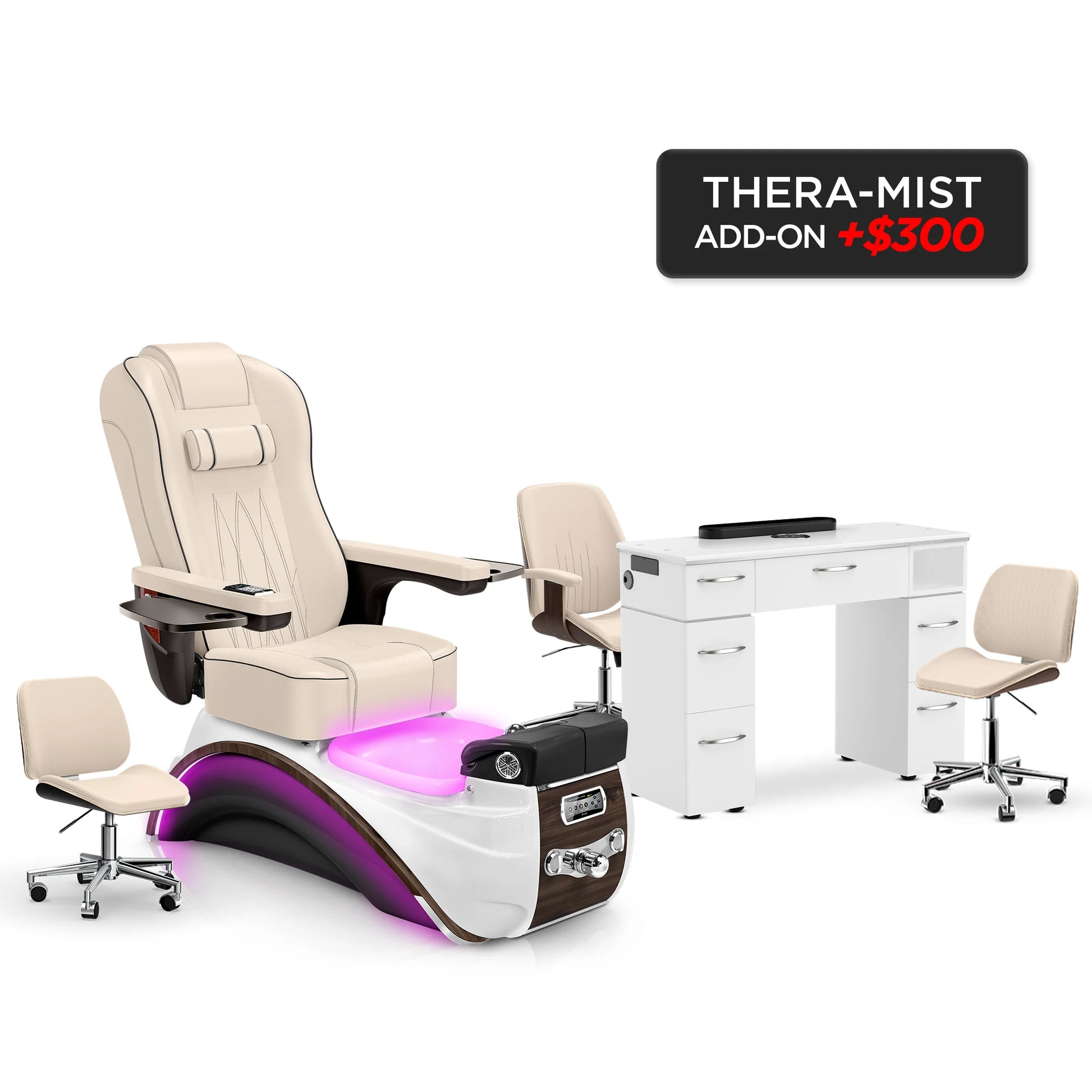 Ivory-Espresso-White Lexor Elite Pedicure Chair and Nail Table Set v2