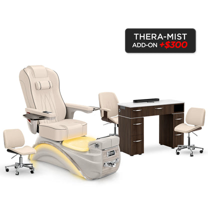 Ivory-Sandstone-Dark Walnut Lexor Elite Pedicure Chair and Nail Table Set v2