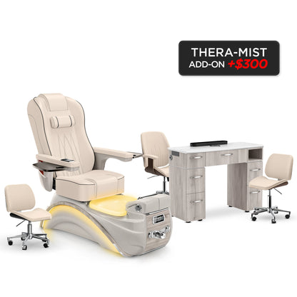 Ivory-Sandstone-Hazel Lexor Elite Pedicure Chair and Nail Table Set v2