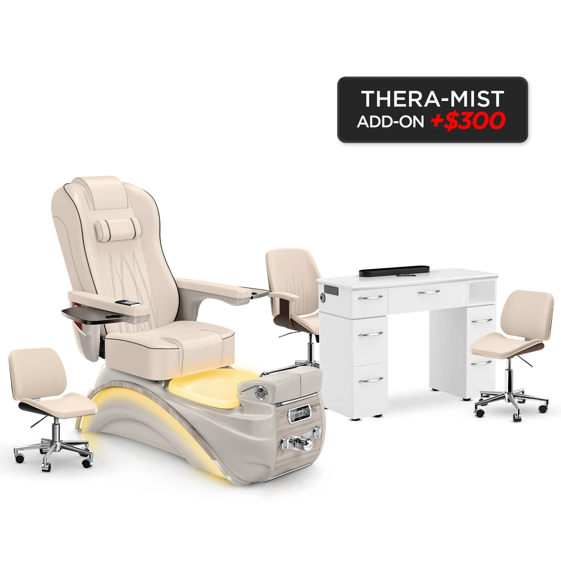 Ivory-Sandstone-White Lexor Elite Pedicure Chair and Nail Table Set v2