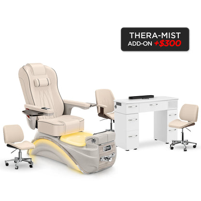 Ivory-Sandstone-White Lexor Elite Pedicure Chair and Nail Table Set v2