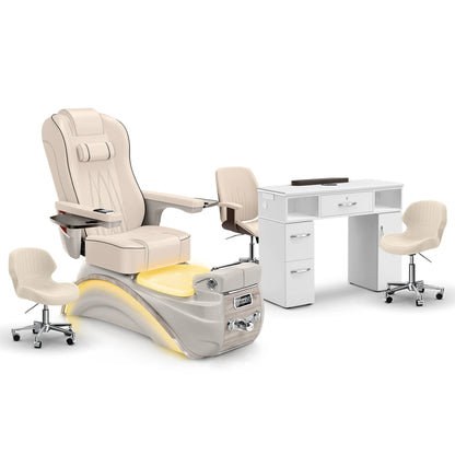 Ivory-Sandstone-White Lexor Elite Pedicure Chair and Nail Table Set