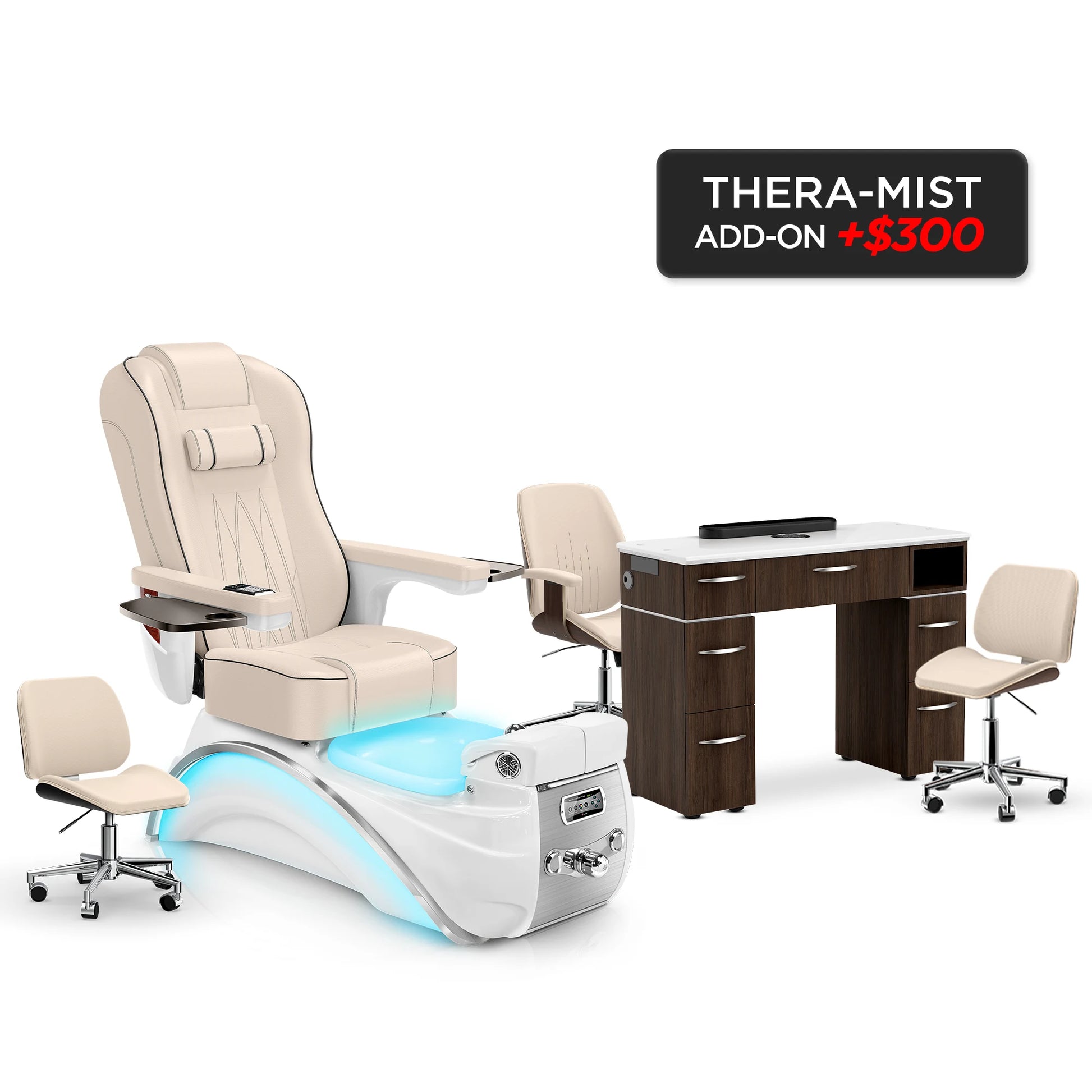 Ivory-White Pearl-Dark Walnut Lexor Elite Pedicure Chair and Nail Table Set v2