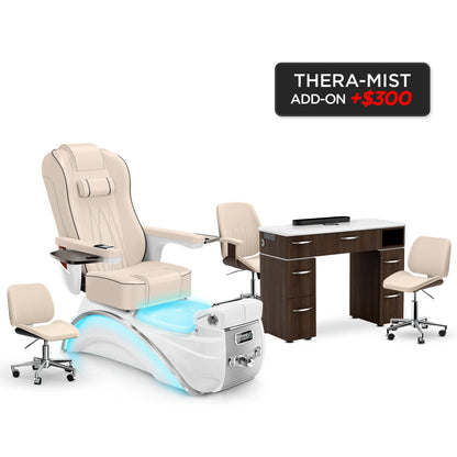 Ivory-White Pearl-Dark Walnut Lexor Elite Pedicure Chair and Nail Table Set v2