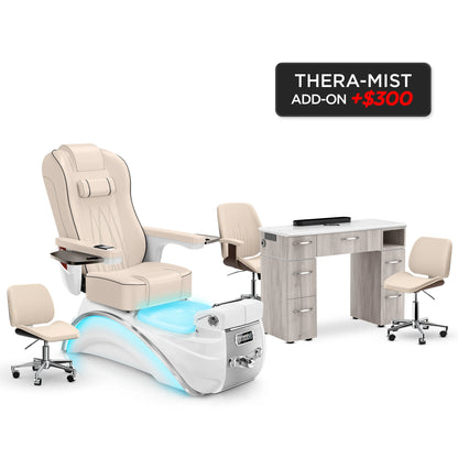 Ivory-White Pearl-Hazel Lexor Elite Pedicure Chair and Nail Table Set v2