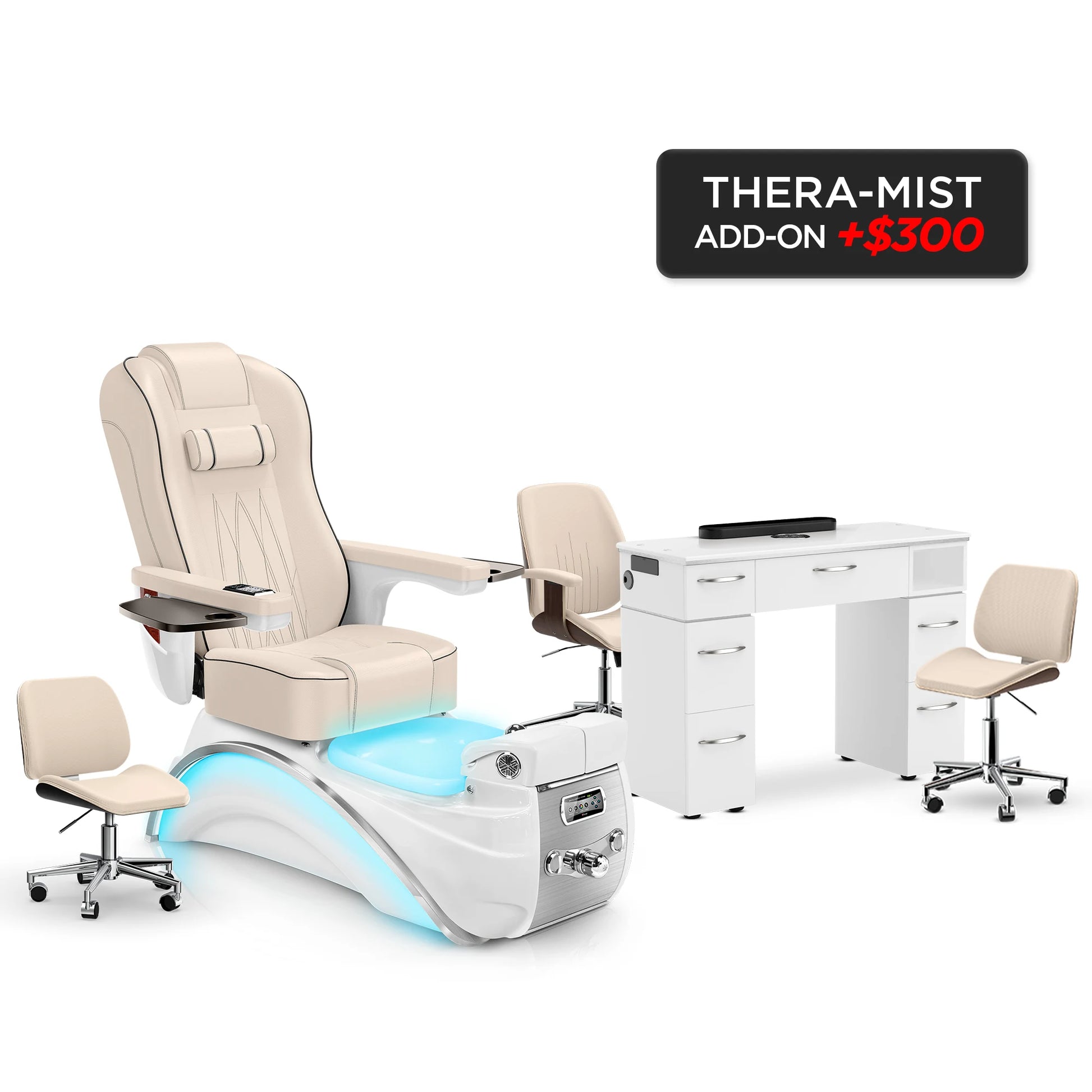 Ivory-White Pearl-White Lexor Elite Pedicure Chair and Nail Table Set v2