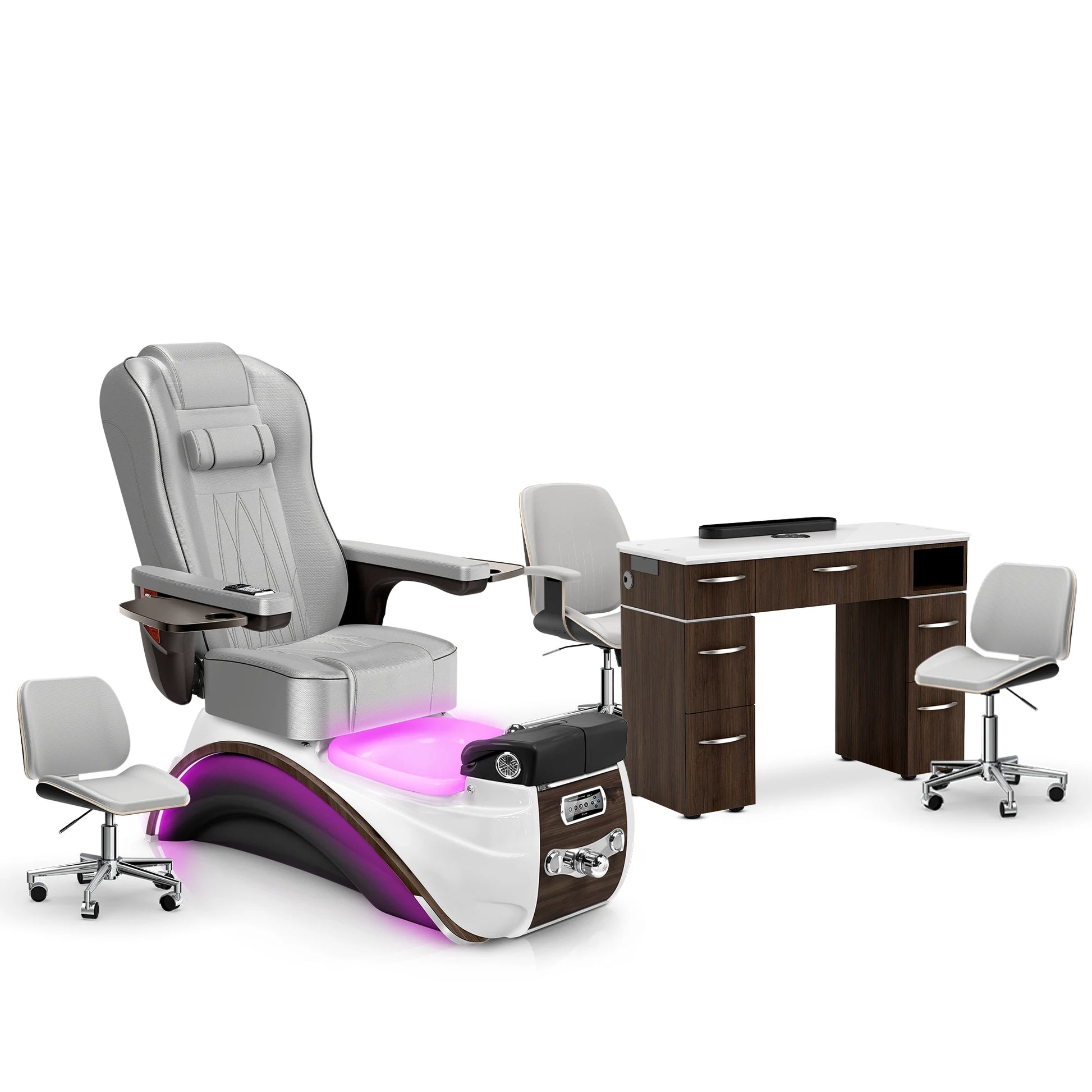 Platinum-Espresso-Dark Walnut Lexor Elite Pedicure Chair and Nail Table Set