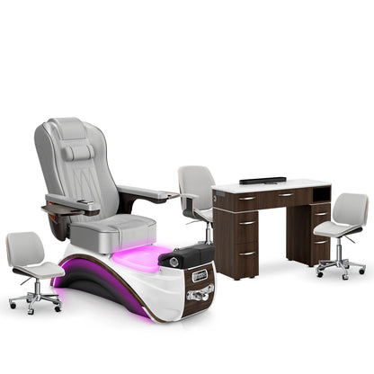 Platinum-Espresso-Dark Walnut Lexor Elite Pedicure Chair and Nail Table Set