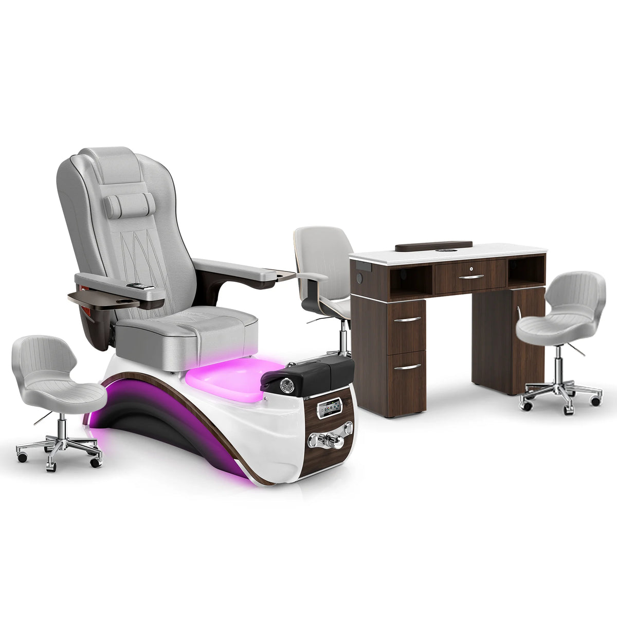 Platinum-Espresso-Dark Walnut Lexor Elite Pedicure Chair and Nail Table Set