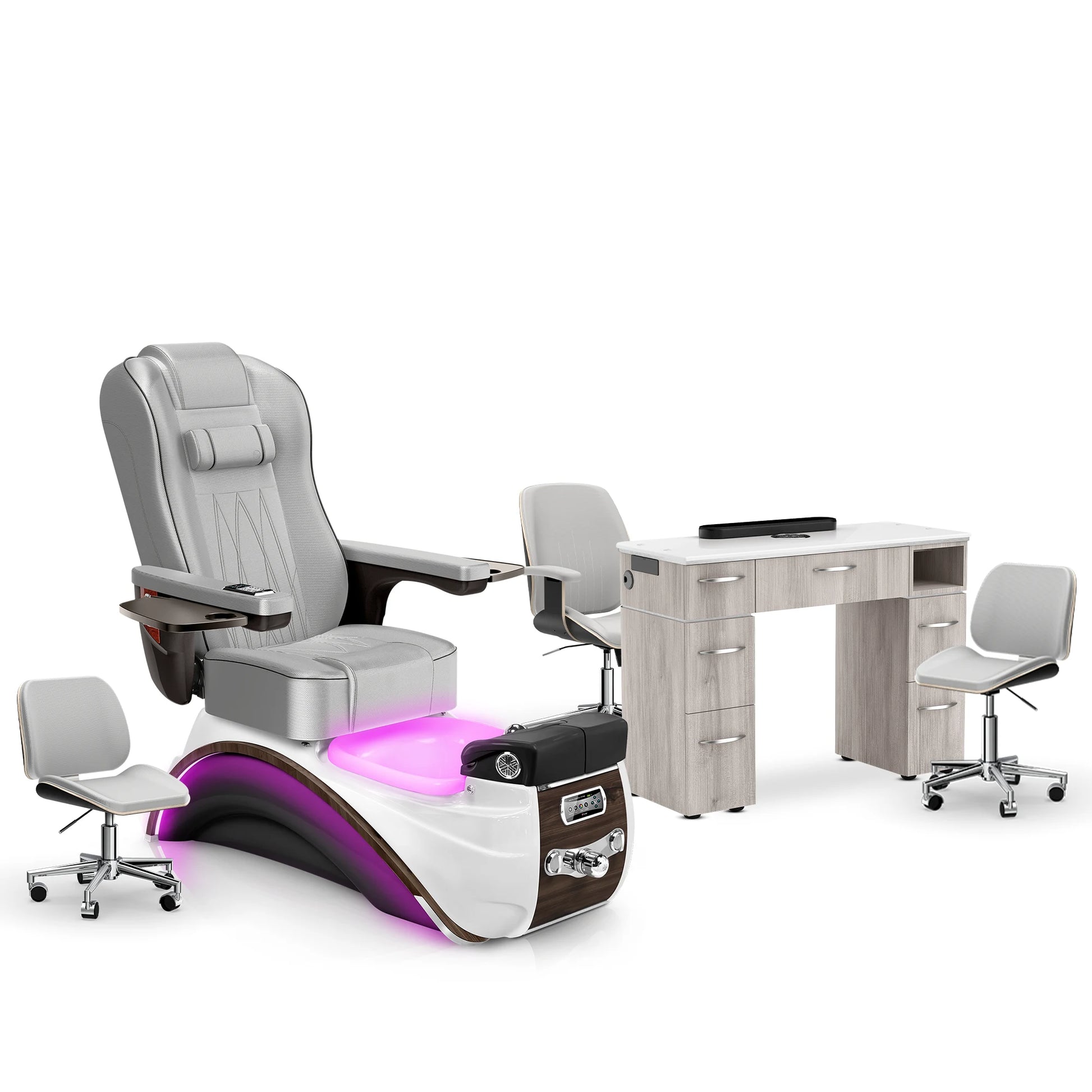 Platinum-Espresso-Hazel Lexor Elite Pedicure Chair and Nail Table Set