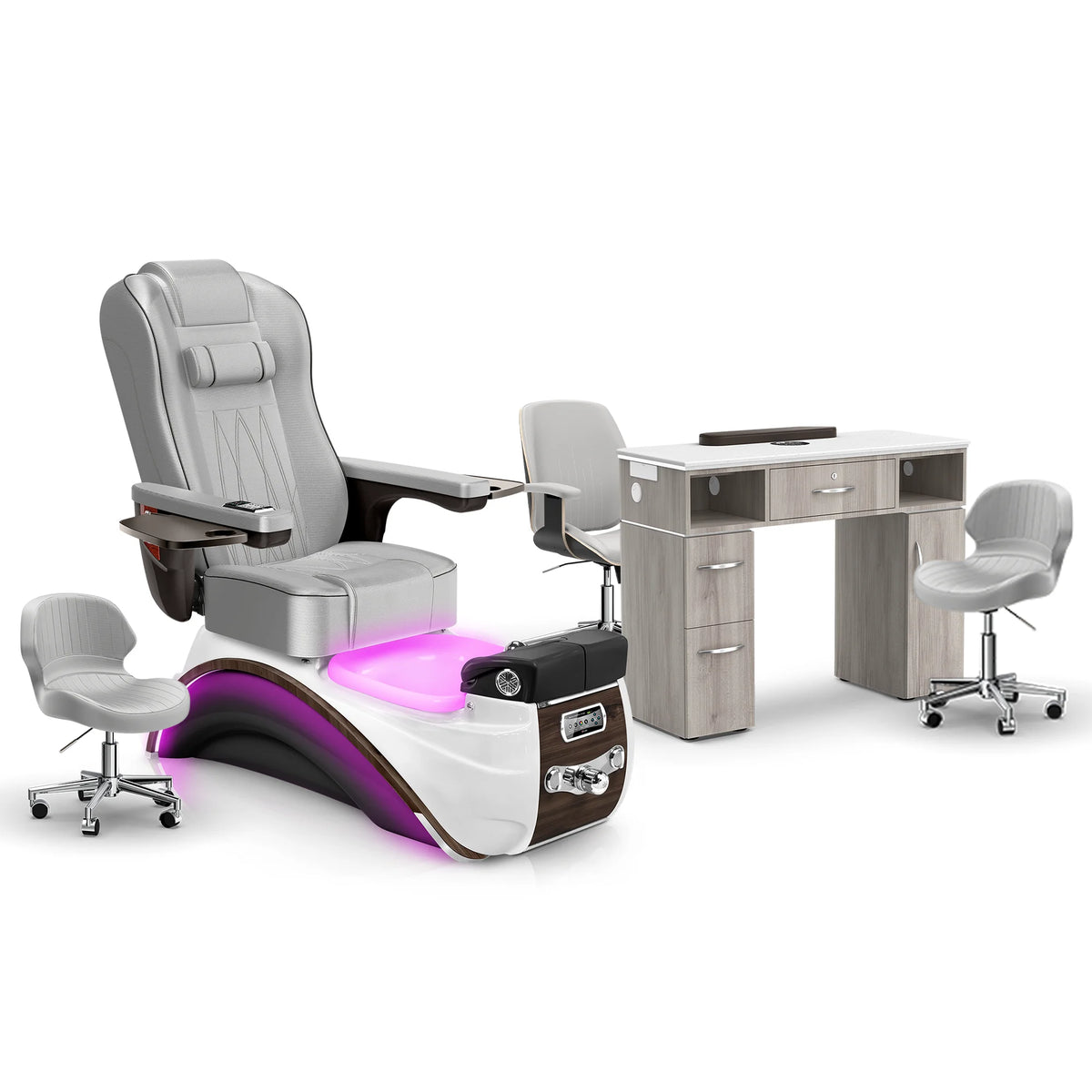 Platinum-Espresso-Hazel Lexor Elite Pedicure Chair and Nail Table Set