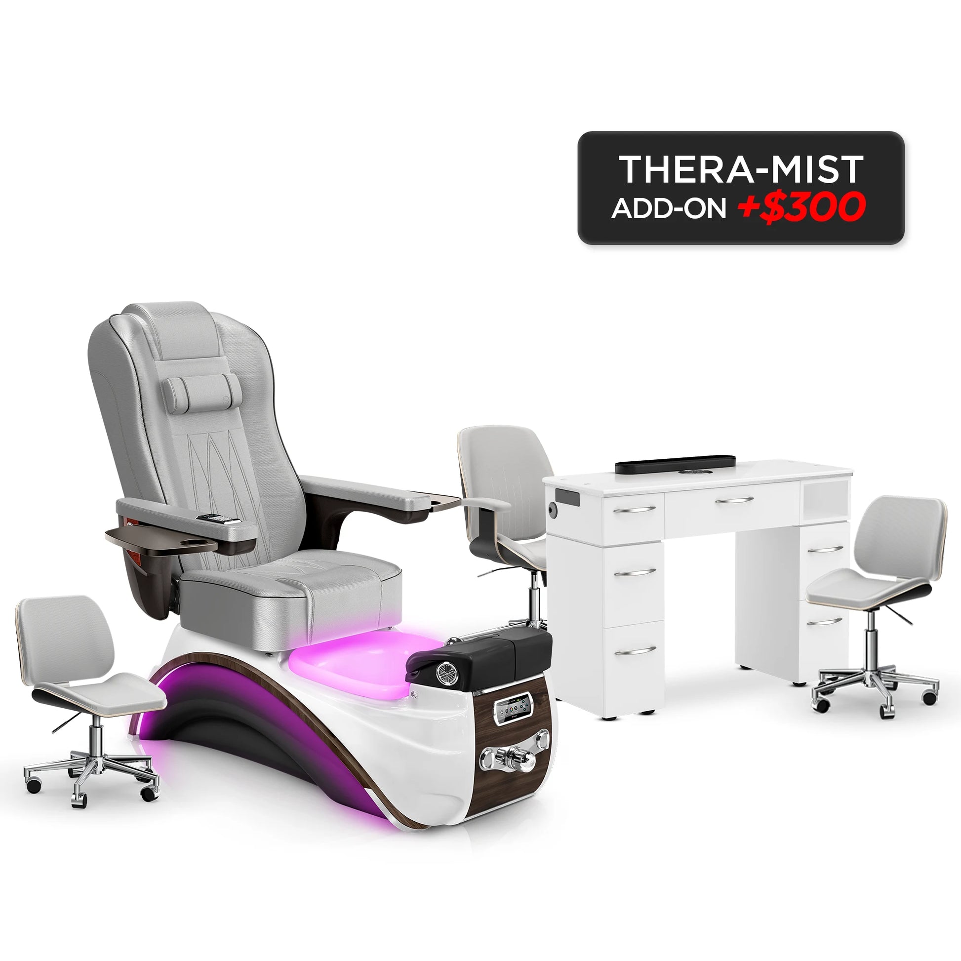 Platinum-Espresso-White Lexor Elite Pedicure Chair and Nail Table Set v2