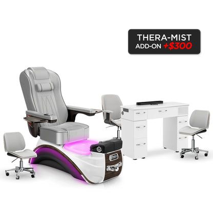 Platinum-Espresso-White Lexor Elite Pedicure Chair and Nail Table Set v2