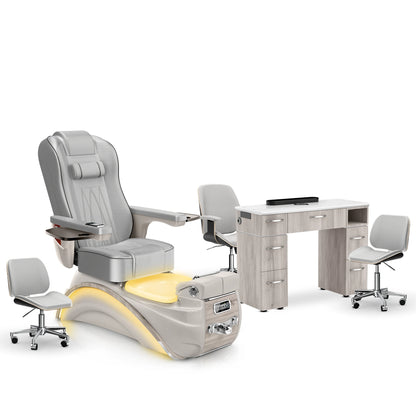 Platinum-Sandstone-Hazel Lexor Elite Pedicure Chair and Nail Table Set