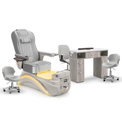 Platinum-Sandstone-Hazel Lexor Elite Pedicure Chair and Nail Table Set