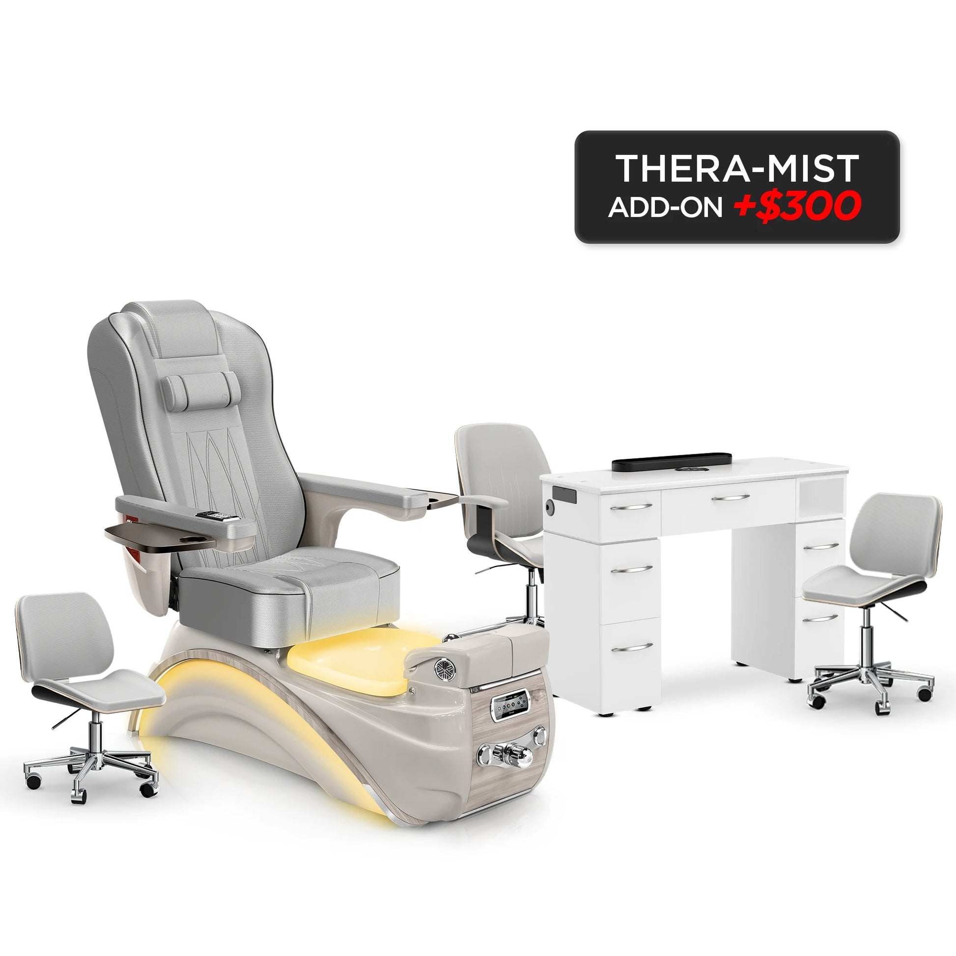 Platinum-Sandstone-White Lexor Elite Pedicure Chair and Nail Table Set v2