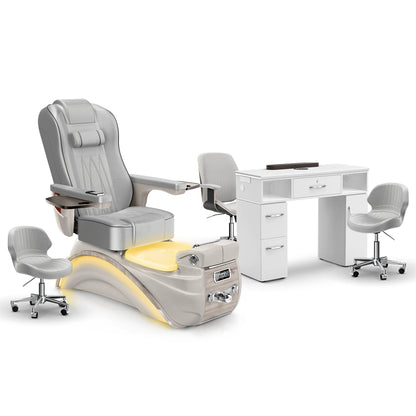 Platinum-Sandstone-White Lexor Elite Pedicure Chair and Nail Table Set
