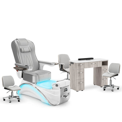 Platinum-White Pearl-Hazel Lexor Elite Pedicure Chair and Nail Table Set