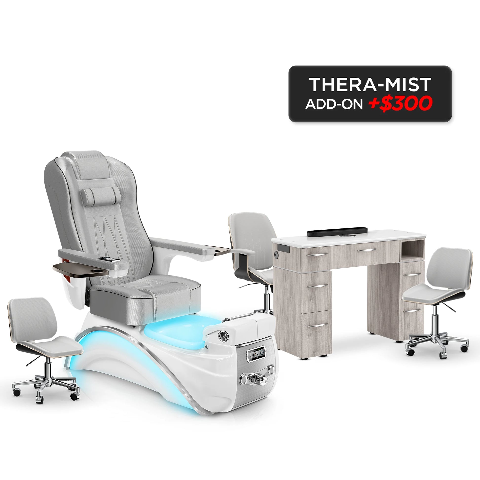 Platinum-White Pearl-Hazel Lexor Elite Pedicure Chair and Nail Table Set v2