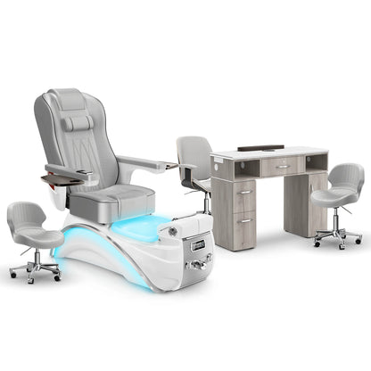 Platinum-White Pearl-Hazel Lexor Elite Pedicure Chair and Nail Table Set