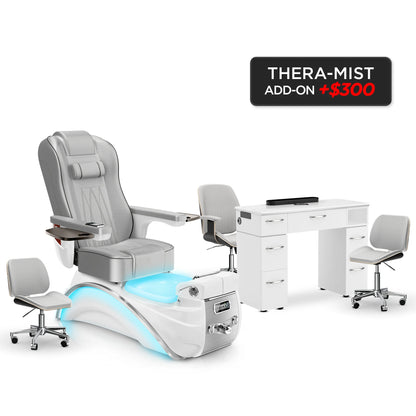 Platinum-White Pearl-White Lexor Elite Pedicure Chair and Nail Table Set v2