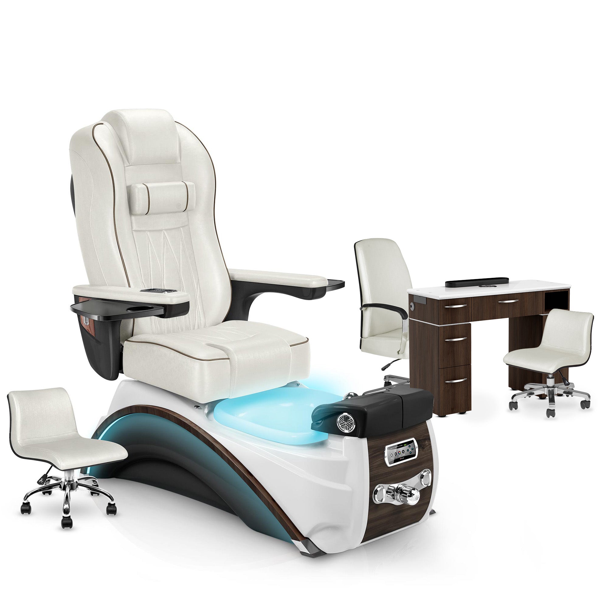 Opal-Espresso-Dark Walnut Lexor Elite Pedicure Chair and Nail Table Set