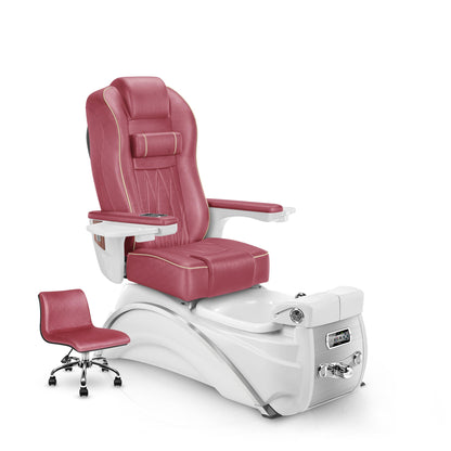 Elite Pedicure Chair Crimson Cushion and White Pearl Base