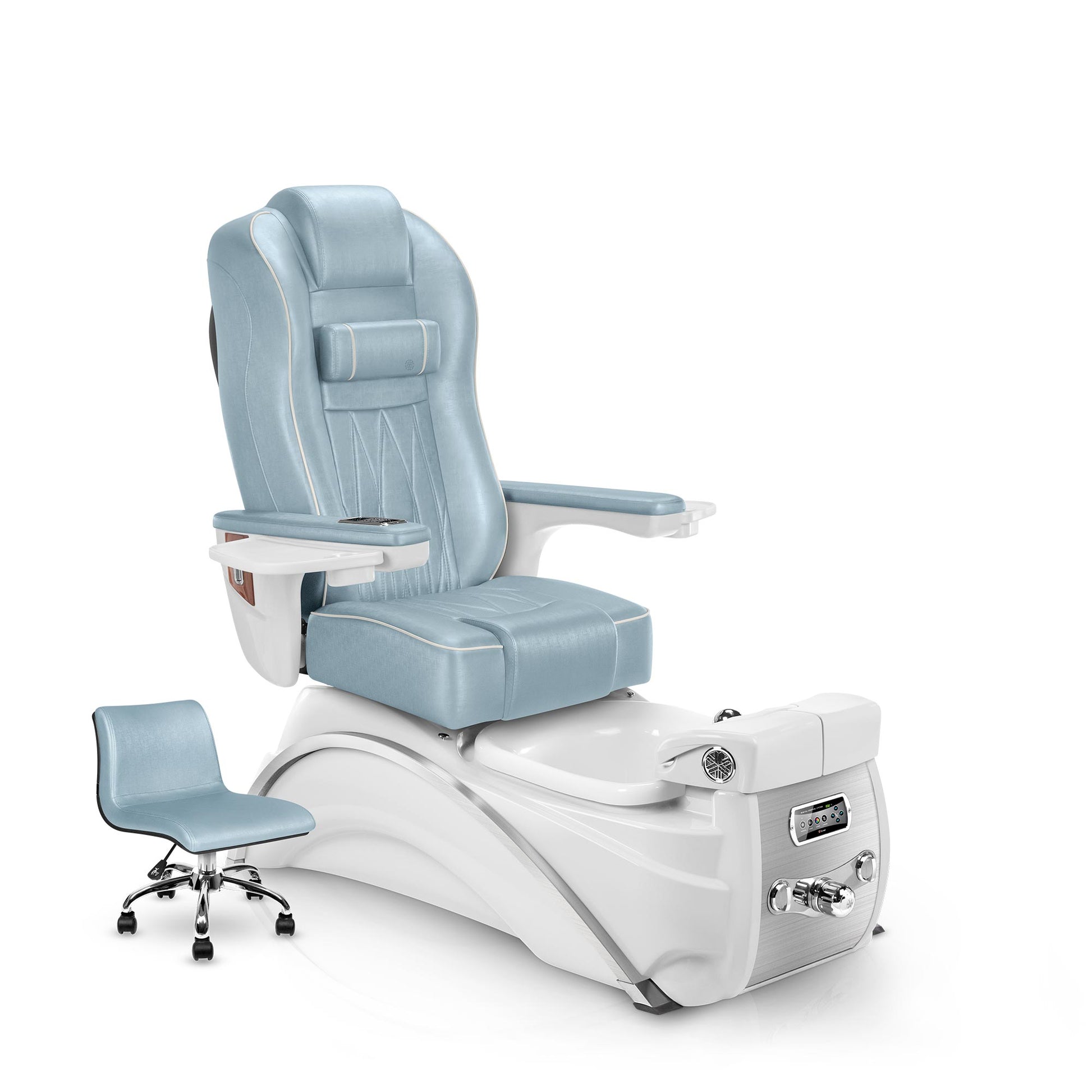 Elite Pedicure Chair Glacier Blue Cushion and White Pearl Base